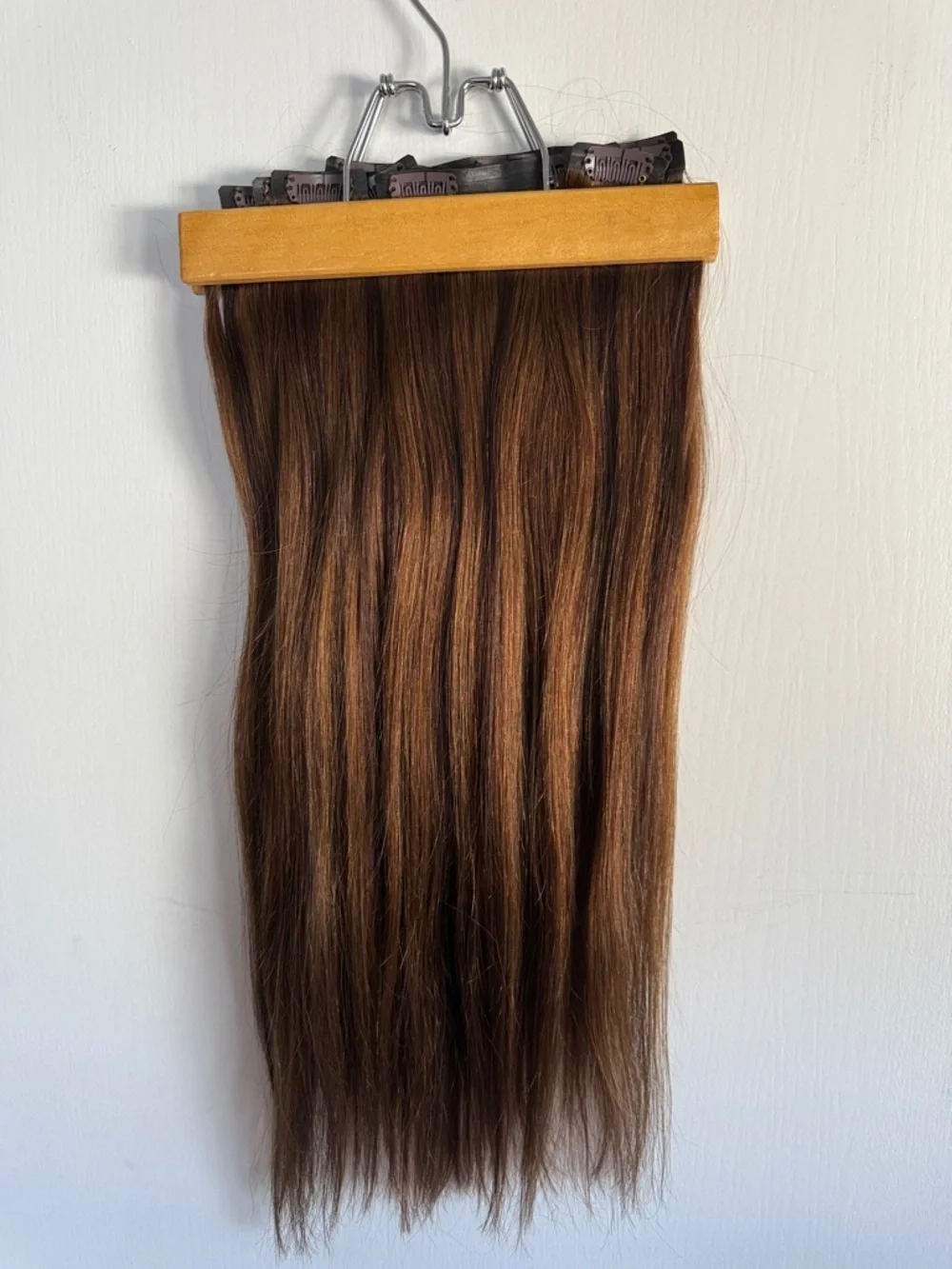 20” Clip-in Human Hair Extensions Spiral Brown Sugar Highlights 7 pcs